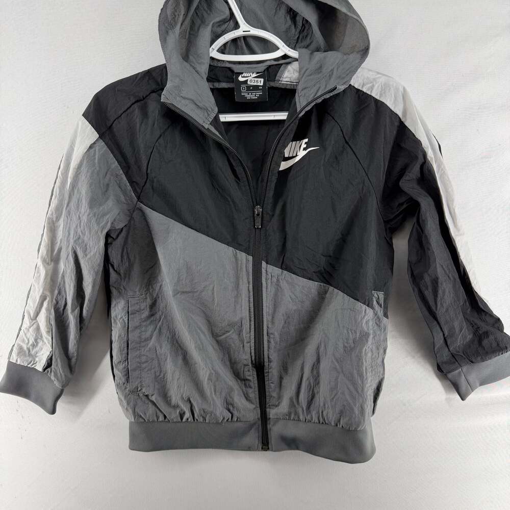 0351 Nike Windrunner Jacket Youth Size S Black and Gray Full Zip Hooded Jacket